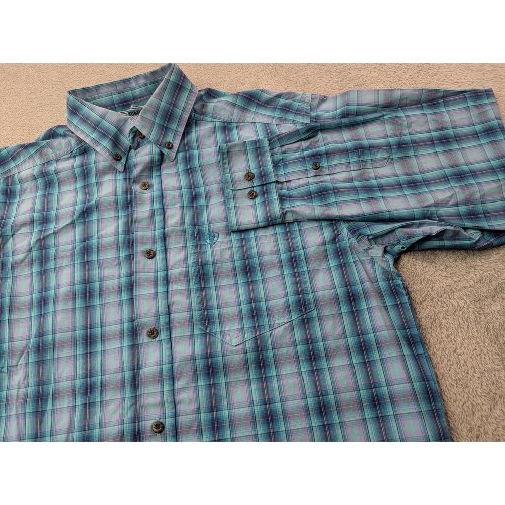 Ariat Pro Series Mens Medium Blue Plaid Button Down Long Sleeve Shirt Western